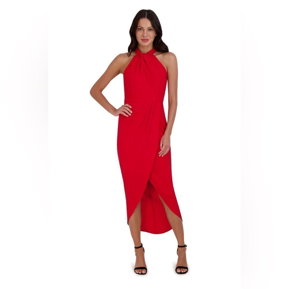 Julia Jordan
Knot Halter Neck Sleeveless Faux Wrap Tulip Hem Midi Dress IVORY